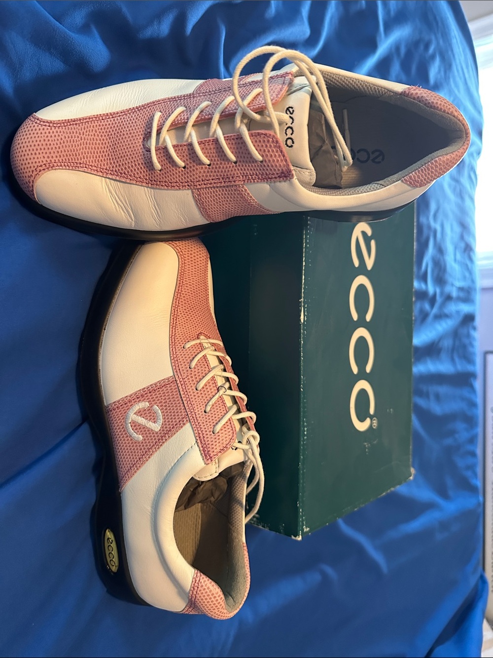 Ecco womens White and Pink Golf Sneakers